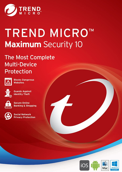 Trend Micro Maximum Security Key - 10 Devices, 1 Year GLOBAL